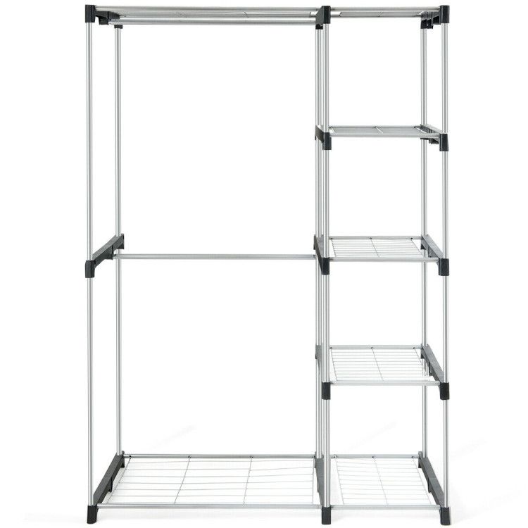 Freestanding Clothes Organizer Rack with Shelves and Hanging Rods - Costway