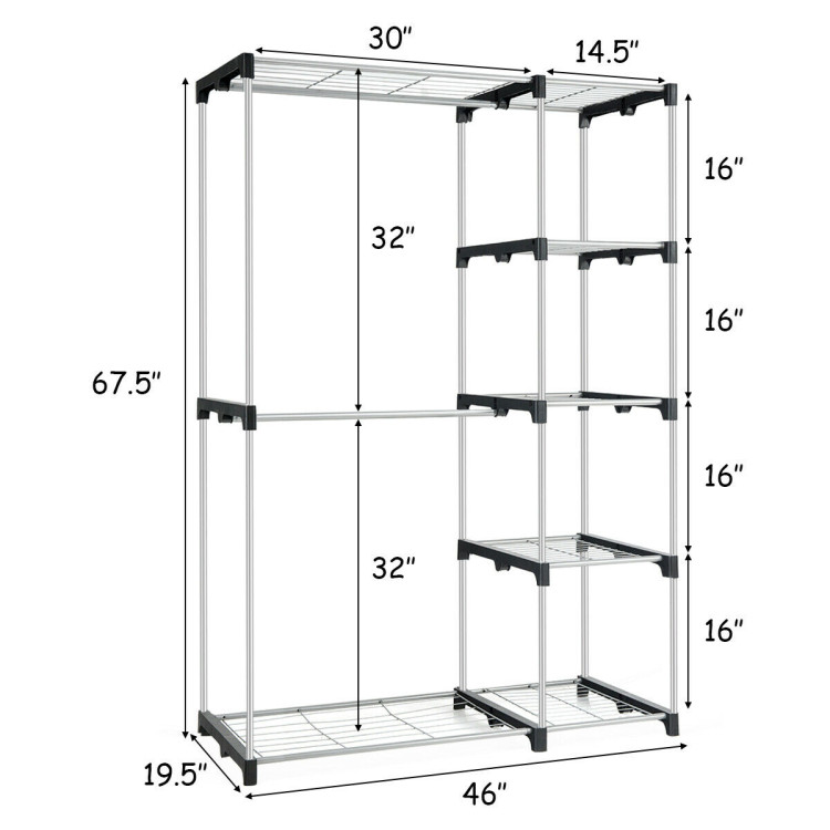 Freestanding Clothes Organizer Rack with Shelves and Hanging Rods - Costway