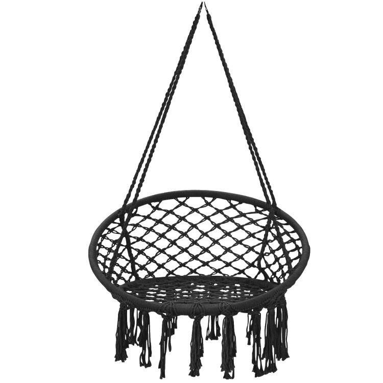 Hanging Macrame Hammock Chair with Handwoven Cotton Backrest-BlackCostway Gallery View 3 of 9