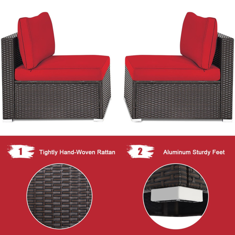 2 Pieces Patio Rattan Armless Sofa Set with 2 Cushions and 2 Pillows-RedCostway Gallery View 10 of 12