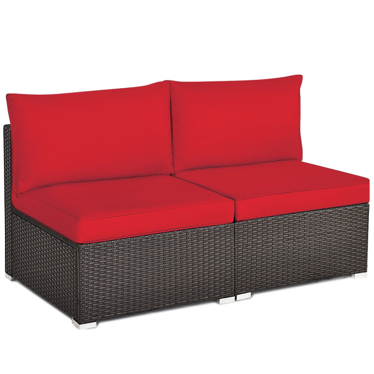 2 Pieces Patio Rattan Armless Sofa Set with 2 Cushions and 2 Pillows-RedCostway Gallery View 1 of 12