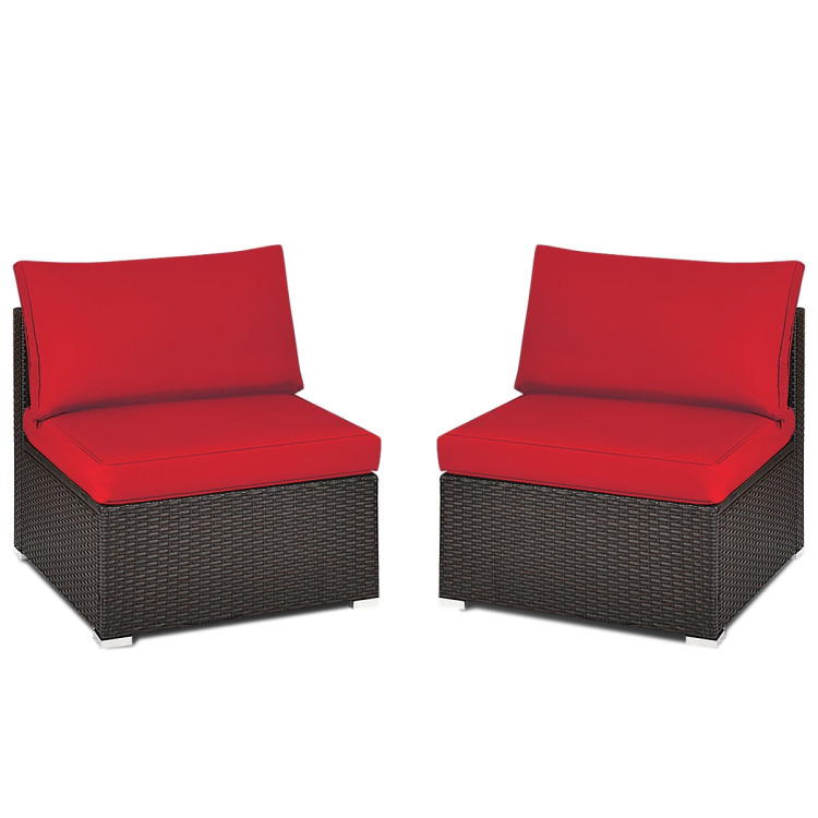 2 Pieces Patio Rattan Armless Sofa Set with 2 Cushions and 2 Pillows-RedCostway Gallery View 8 of 12