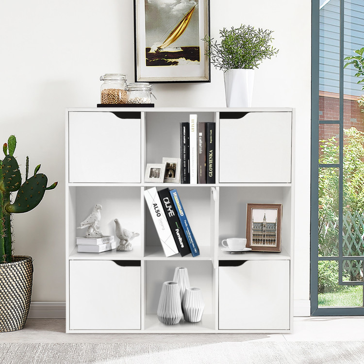 Free Standing 9 Cube Storage Wood Divider Bookcase for Home and Office-WhiteCostway Gallery View 7 of 12