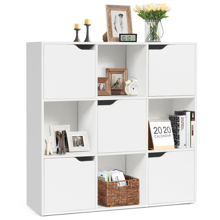 Free Standing 9 Cube Storage Wood Divider Bookcase for Home and Office-WhiteCostway Gallery View 10 of 12