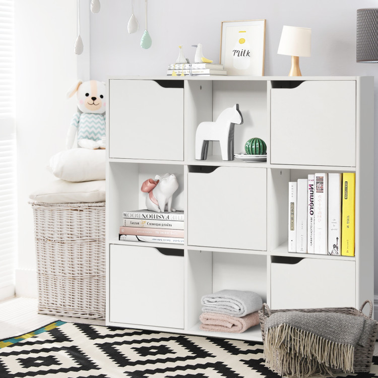 Free Standing 9 Cube Storage Wood Divider Bookcase for Home and Office-WhiteCostway Gallery View 9 of 12