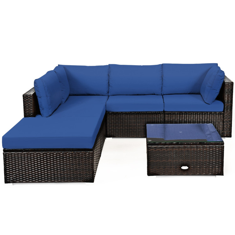 6 Pieces Outdoor Patio Rattan Furniture Set Sofa OttomanCostway Gallery View 1 of 11