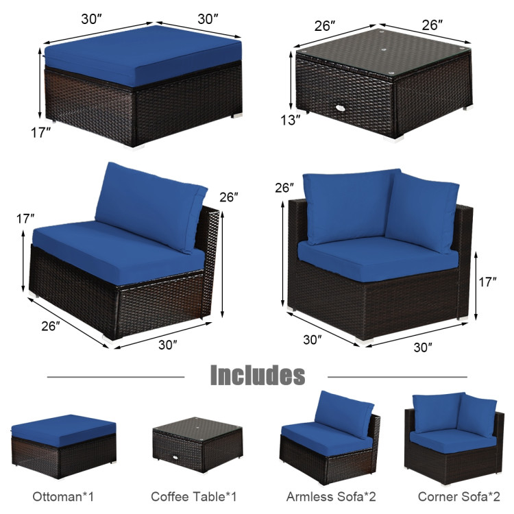 6 Pieces Outdoor Patio Rattan Furniture Set Sofa OttomanCostway Gallery View 4 of 11