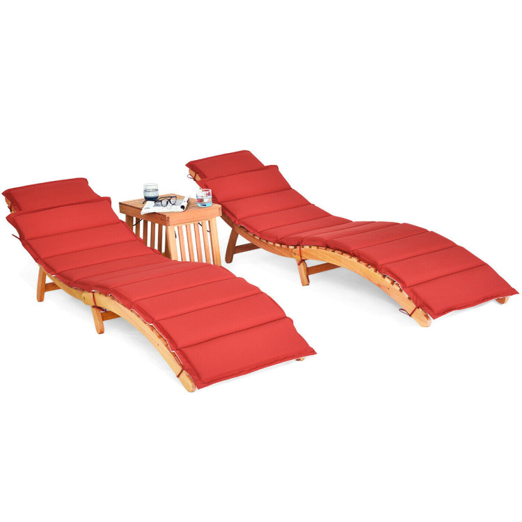 3 Pieces Folding Patio Eucalyptus Wood Lounge Chair Set with Foldable Side TableCostway Gallery View 1 of 14