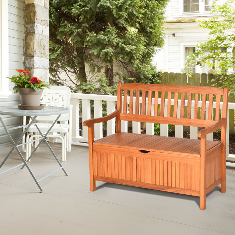 33 Gallon Wooden Storage Bench with Liner for Patio Garden PorchCostway Gallery View 7 of 11