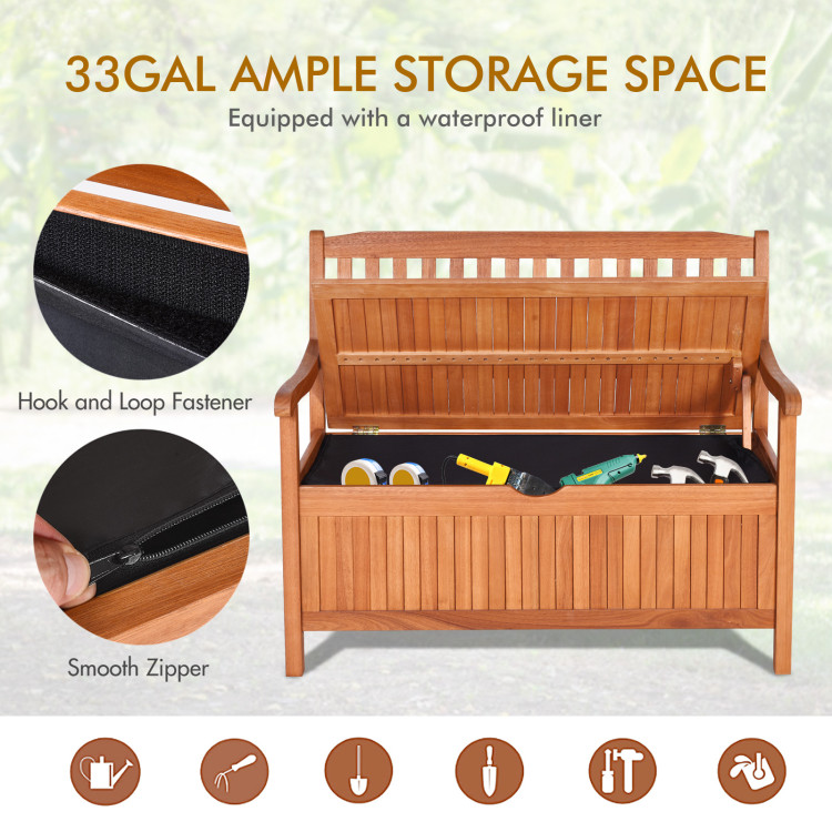 33 Gallon Wooden Storage Bench with Liner for Patio Garden PorchCostway Gallery View 5 of 11