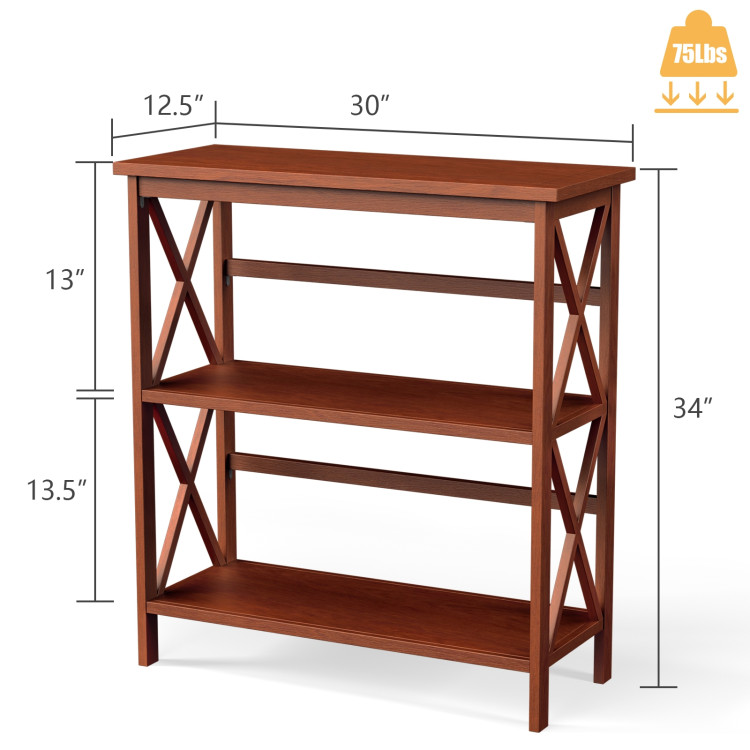 3-Tier Wooden Multi-Functional X-Design Etagere Storage Bookshelf-NaturalCostway Gallery View 5 of 12