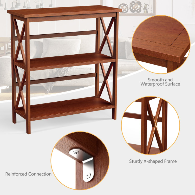 3-Tier Wooden Multi-Functional X-Design Etagere Storage Bookshelf-NaturalCostway Gallery View 12 of 12