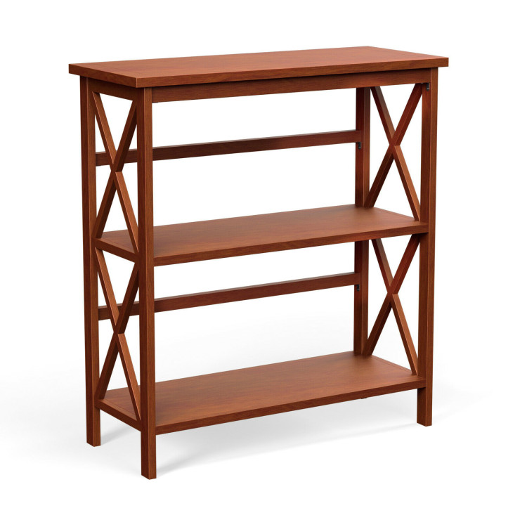 3-Tier Wooden Multi-Functional X-Design Etagere Storage Bookshelf-NaturalCostway Gallery View 1 of 12