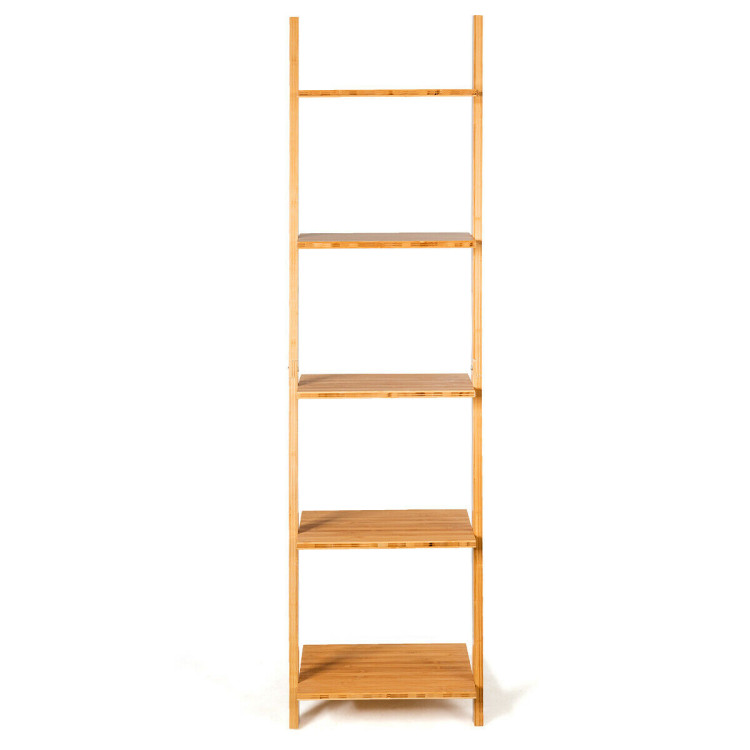 5-Tier Modern Bamboo Wall-Leaning Display Ladder BookshelfCostway Gallery View 8 of 12
