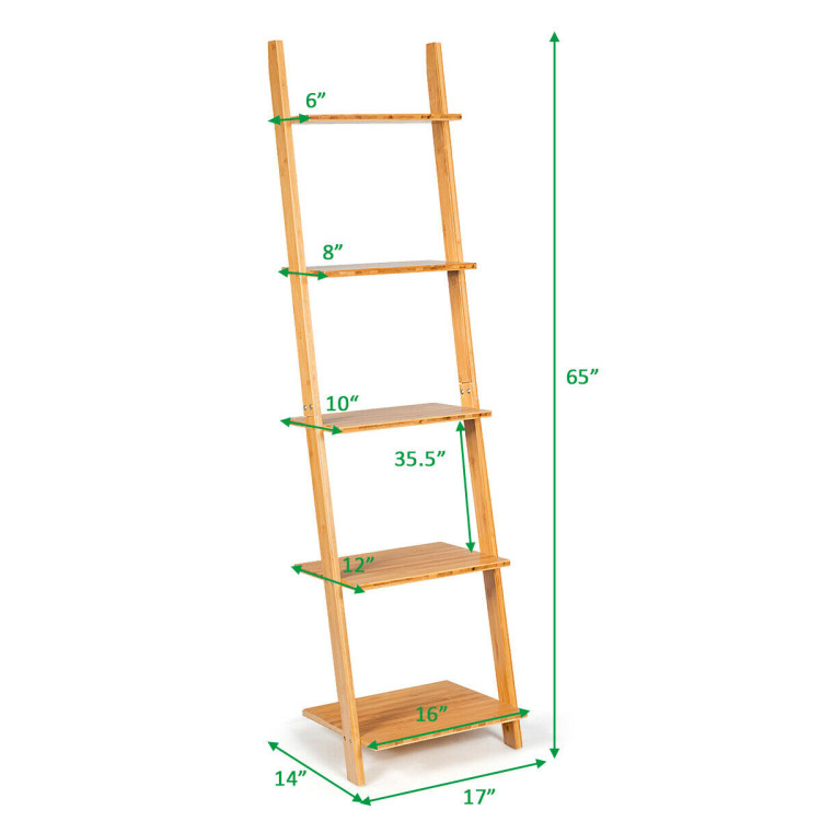 5-Tier Modern Bamboo Wall-Leaning Display Ladder BookshelfCostway Gallery View 12 of 12