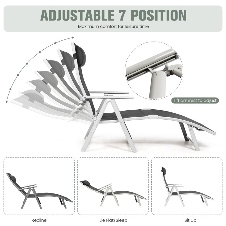 Outdoor Lightweight Folding Chaise Lounge Chair-BlackCostway Gallery View 5 of 9