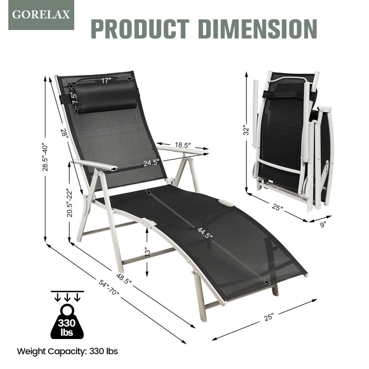 Outdoor Lightweight Folding Chaise Lounge Chair-BlackCostway Gallery View 4 of 9