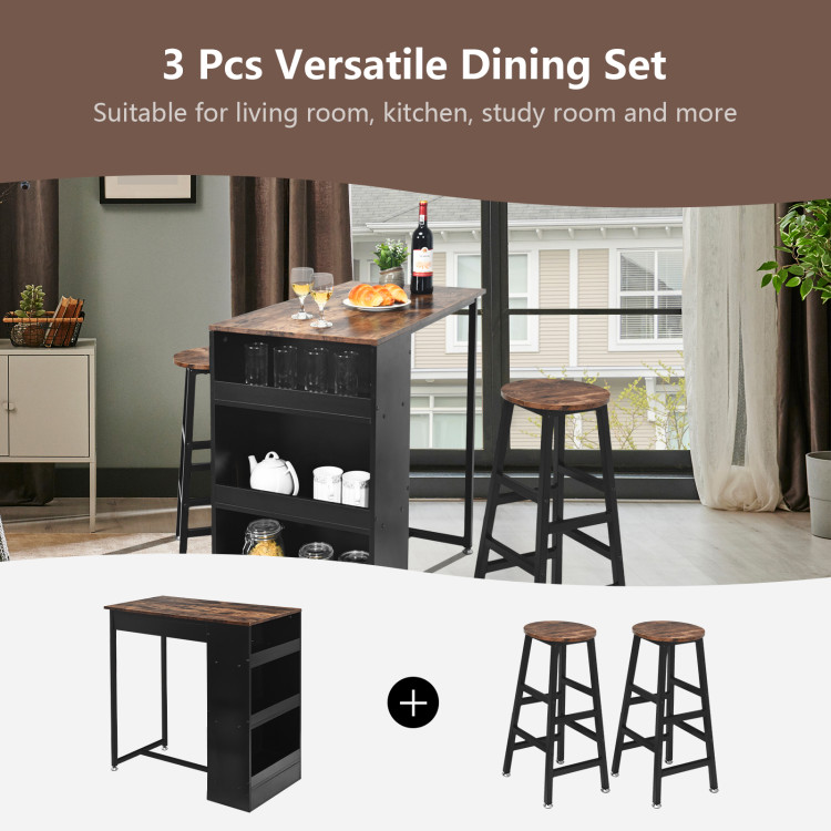 3 Pieces Bar Table Set with StorageCostway Gallery View 3 of 10