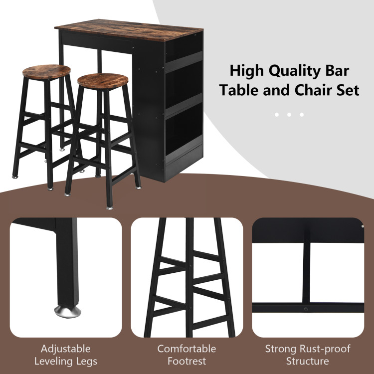 3 Pieces Bar Table Set with StorageCostway Gallery View 9 of 10