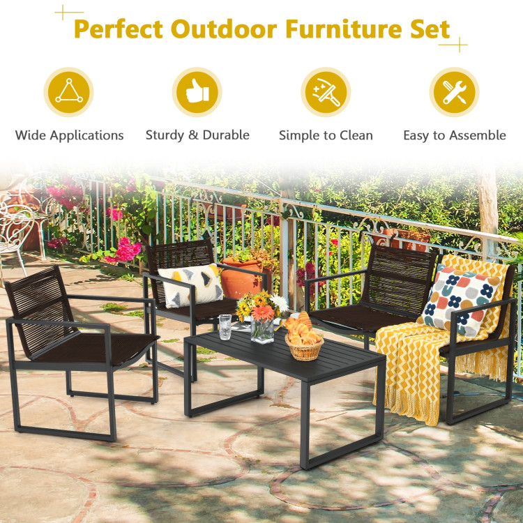 4 Pieces Patio Furniture Conversation Set with Sofa LoveseatCostway Gallery View 3 of 12
