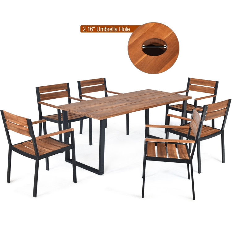 7 Pieces Outdoor Patio Dining Table Set with HoleCostway Gallery View 5 of 9