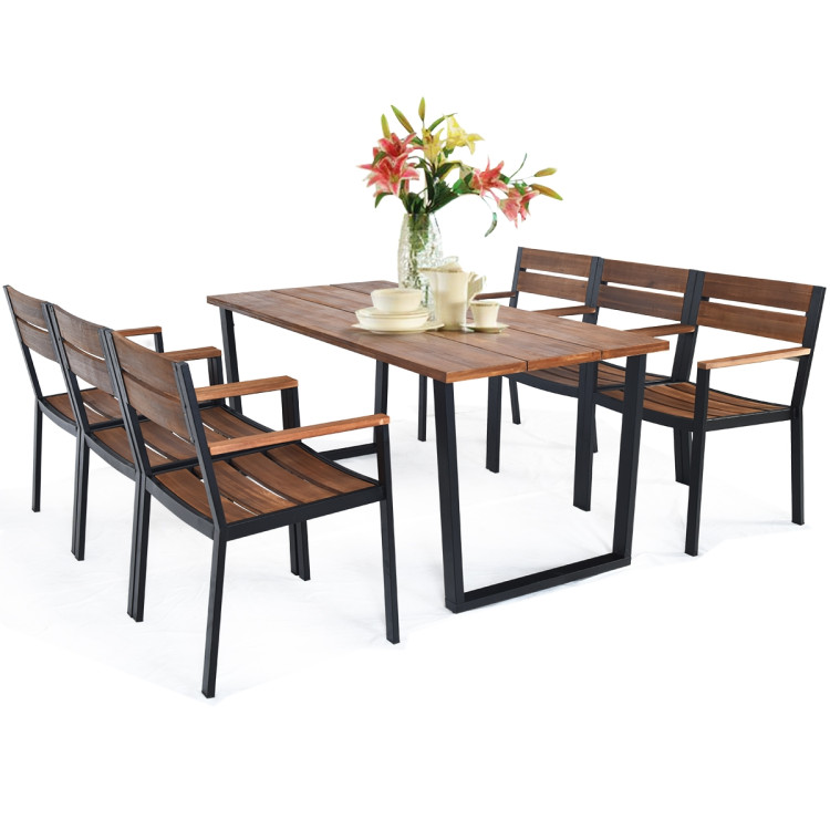 7 Pieces Patented Outdoor Patio Dining Table Set with HoleCostway Gallery View 6 of 9