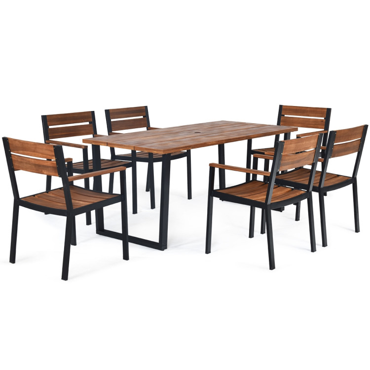 7 Pieces Outdoor Patio Dining Table Set with HoleCostway Gallery View 1 of 9