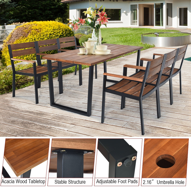 7 Pieces Outdoor Patio Dining Table Set with HoleCostway Gallery View 9 of 9