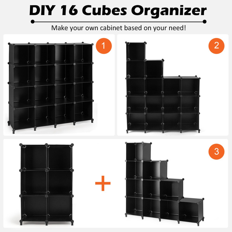 16 Cubes Plastic Storage Organizer with Rustproof Steel Frame-BlackCostway Gallery View 8 of 10