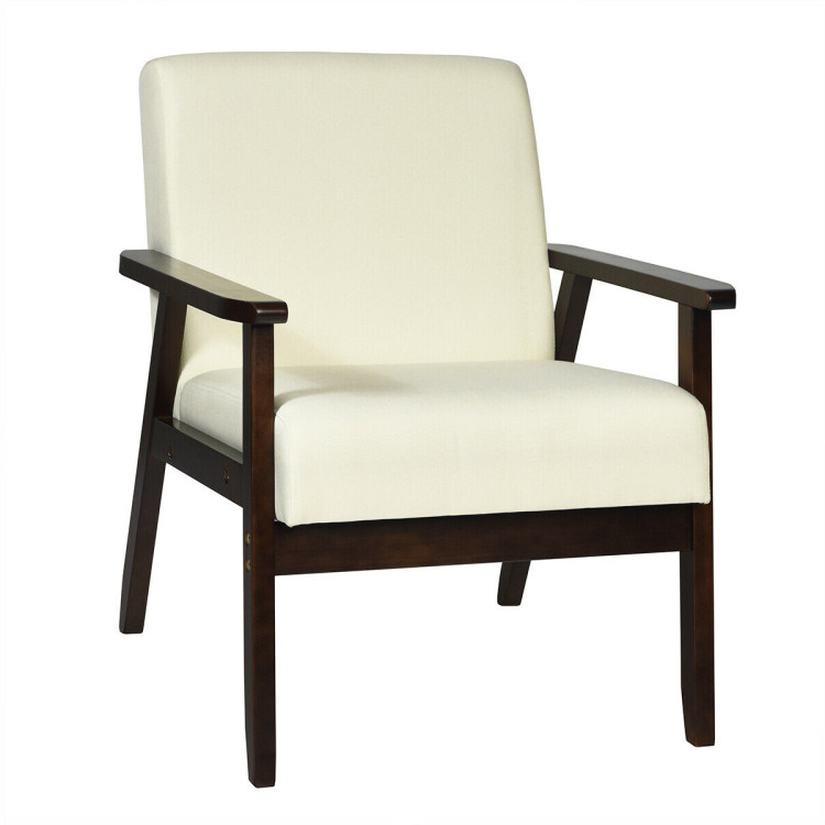 Solid Rubber Wood Fabric Accent Armchair-BeigeCostway Gallery View 1 of 11