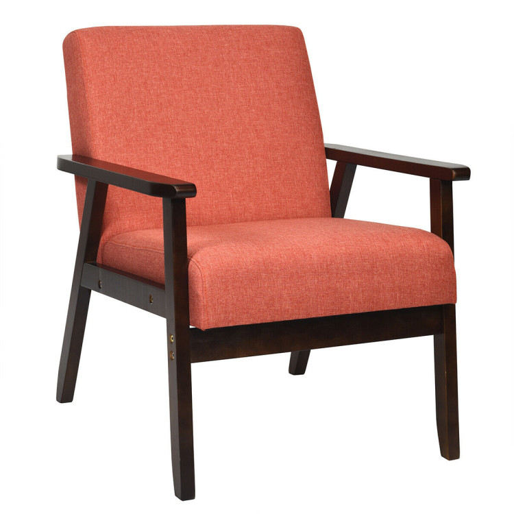 Solid Rubber Wood Fabric Accent Armchair-OrangeCostway Gallery View 1 of 11