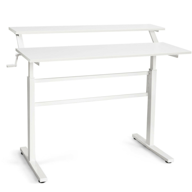 Standing Desk Crank Adjustable Sit to Stand Workstation -WhiteCostway Gallery View 1 of 9