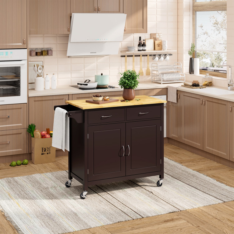 Modern Rolling Kitchen Cart Island with Wooden Top-BrownCostway Gallery View 6 of 9