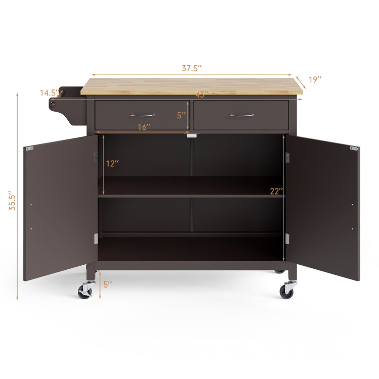 Modern Rolling Kitchen Cart Island with Wooden Top-BrownCostway Gallery View 4 of 9