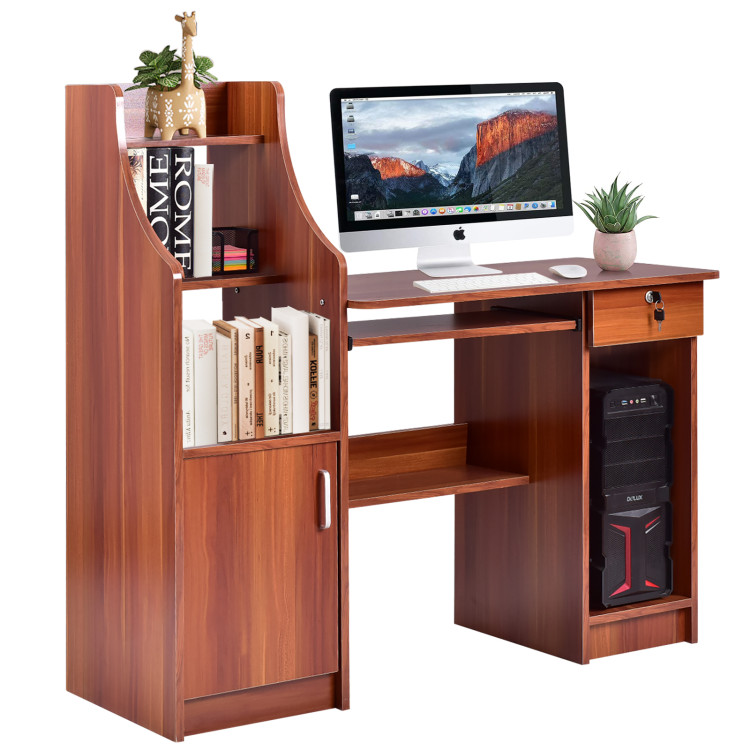 Wooden Computer Desk with Storage Cabinet and DrawerCostway Gallery View 1 of 10