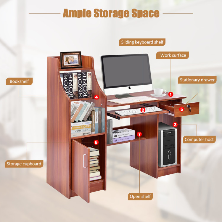 Wooden Computer Desk with Storage Cabinet and DrawerCostway Gallery View 9 of 10