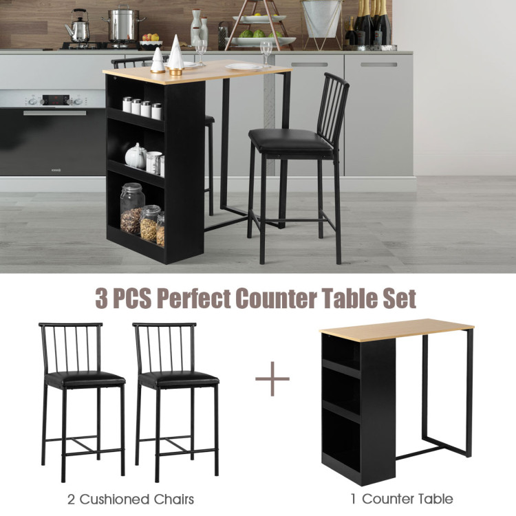 3 Piece Counter Height Pub Dining Set-NaturalCostway Gallery View 5 of 13