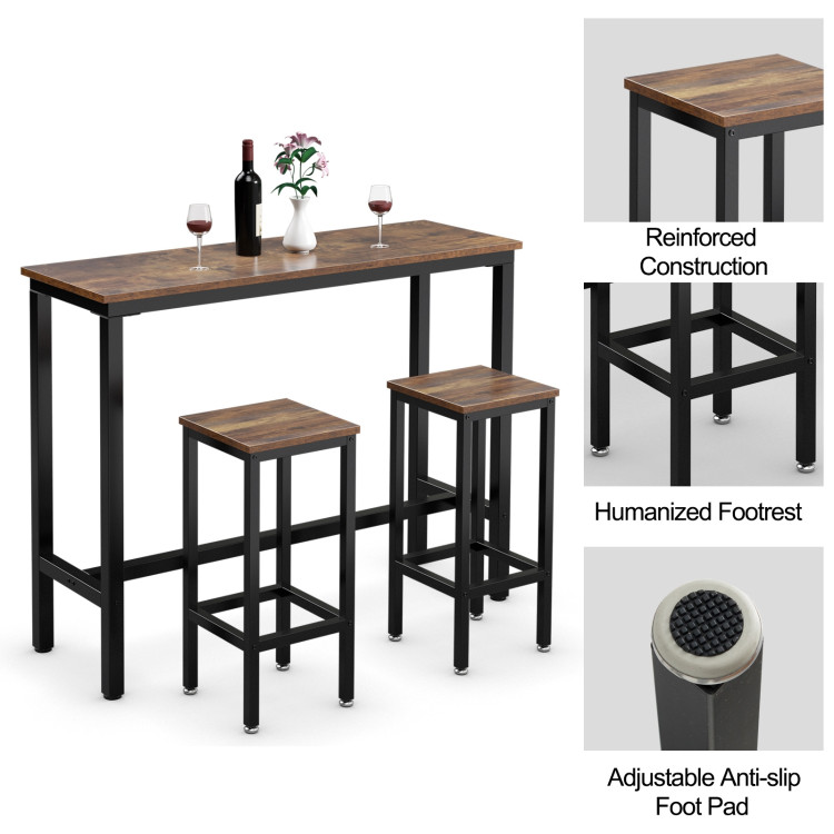 3 Pieces Counter Height Bar Furniture Set with Backless Stools-BrownCostway Gallery View 10 of 12