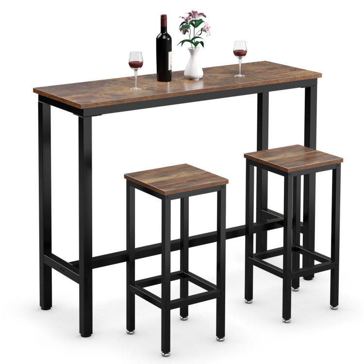 3 Pieces Counter Height Bar Furniture Set with Backless Stools-BrownCostway Gallery View 9 of 12