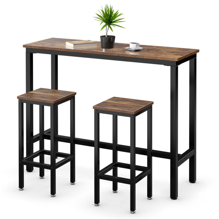 3 Pieces Counter Height Bar Furniture Set with Backless Stools-BrownCostway Gallery View 8 of 12