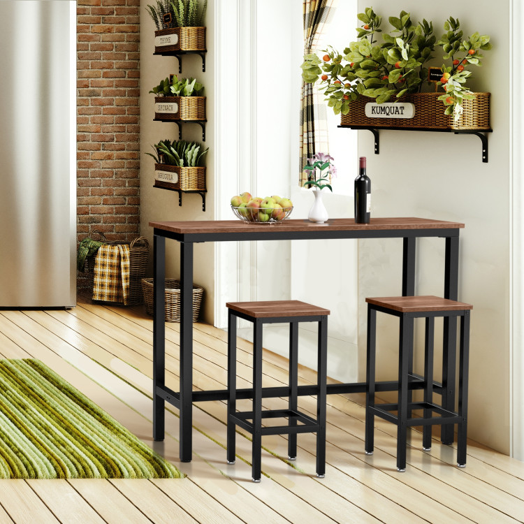 3 Pieces Counter Height Bar Furniture Set with Backless Stools-BrownCostway Gallery View 6 of 12