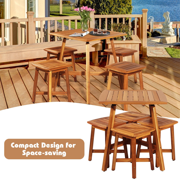 5 Pieces Wood Patio Dining Set with Square Table and 4 StoolsCostway Gallery View 3 of 11