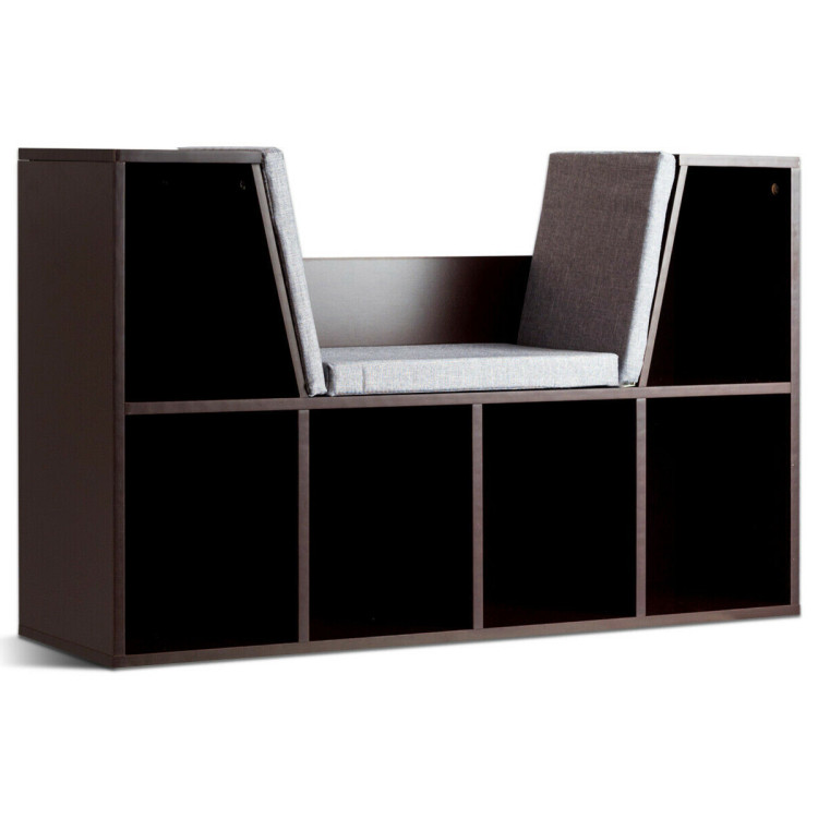 6-Cubby Kid Storage Bookcase Cushioned Reading Nook-BrownCostway Gallery View 1 of 13