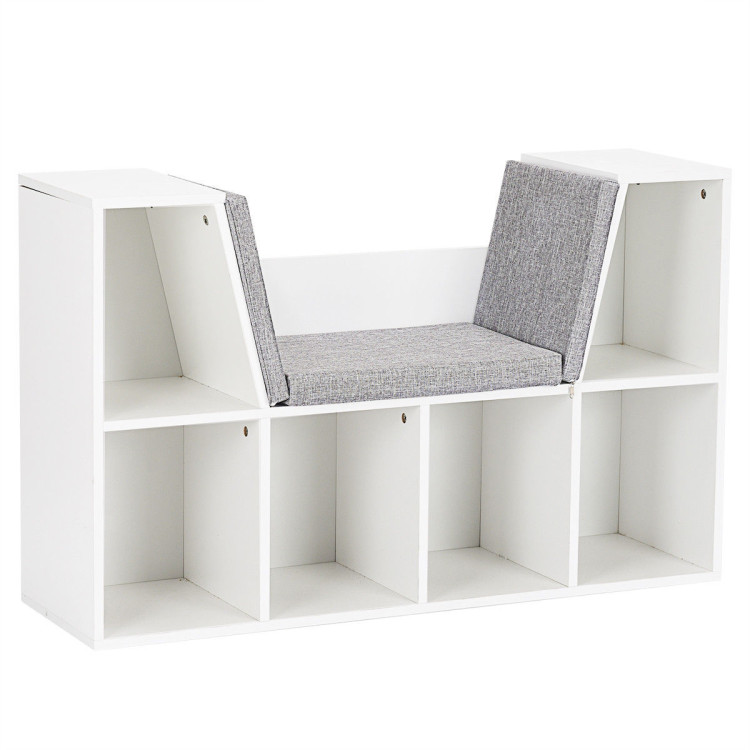 6-Cubby Kid Storage Bookcase Cushioned Reading NookCostway Gallery View 1 of 12