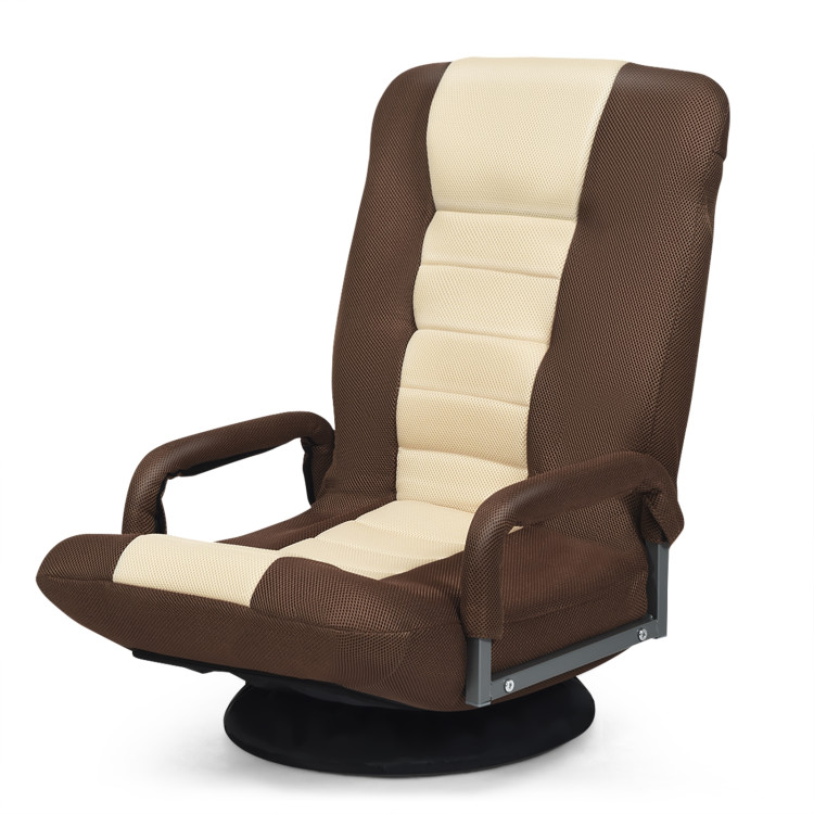 360-Degree Swivel Gaming Floor Chair with Foldable Adjustable Backrest-BrownCostway Gallery View 8 of 11