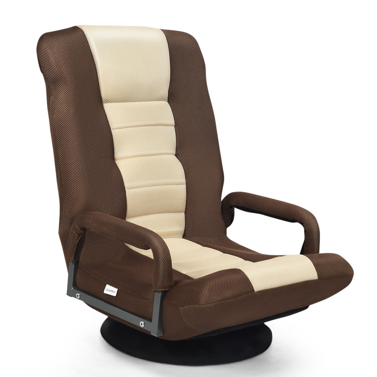 360-Degree Swivel Gaming Floor Chair with Foldable Adjustable Backrest-BrownCostway Gallery View 1 of 11