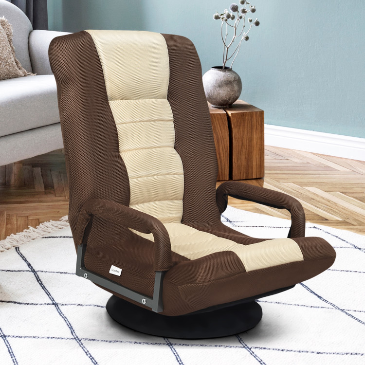 360-Degree Swivel Gaming Floor Chair with Foldable Adjustable Backrest-BrownCostway Gallery View 2 of 11