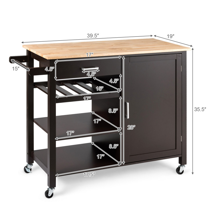 Kitchen Island Cart Rolling Serving Cart Wood Trolley-BrownCostway Gallery View 4 of 10