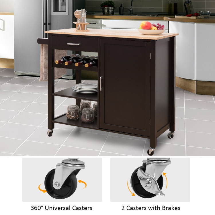 Kitchen Island Cart Rolling Serving Cart Wood Trolley-BrownCostway Gallery View 3 of 10
