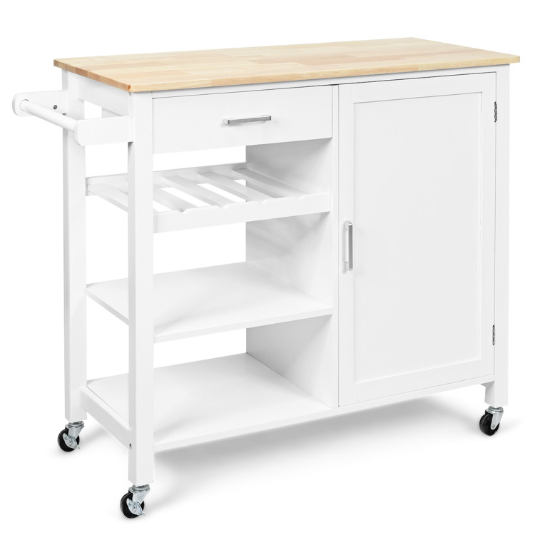 Kitchen Island Cart Rolling Serving Cart Wood Trolley-WhiteCostway Gallery View 1 of 10